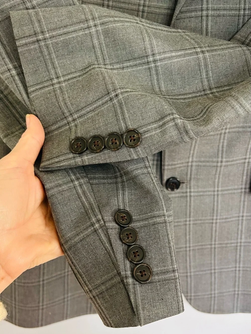 CHAPS by Ralph Lauren Gray Windowpane Plaid Sport Coat Blazer 42L Preppy Classic